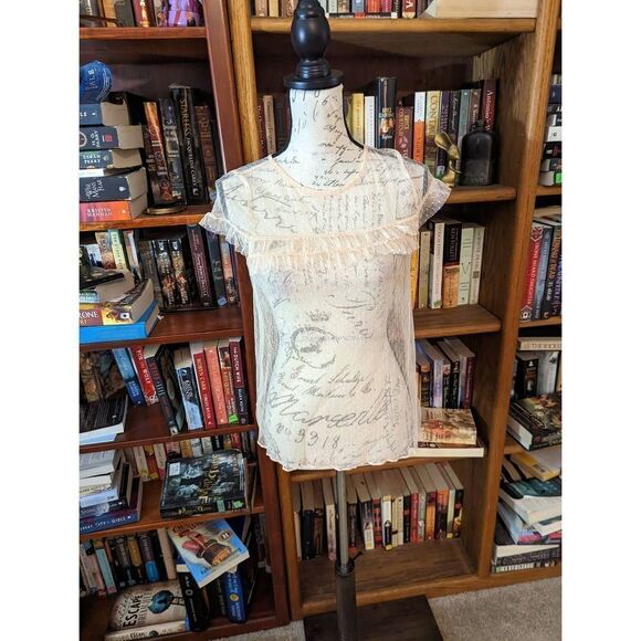 POOL peach sheer net blouse sz m euc - Picture 1 of 5